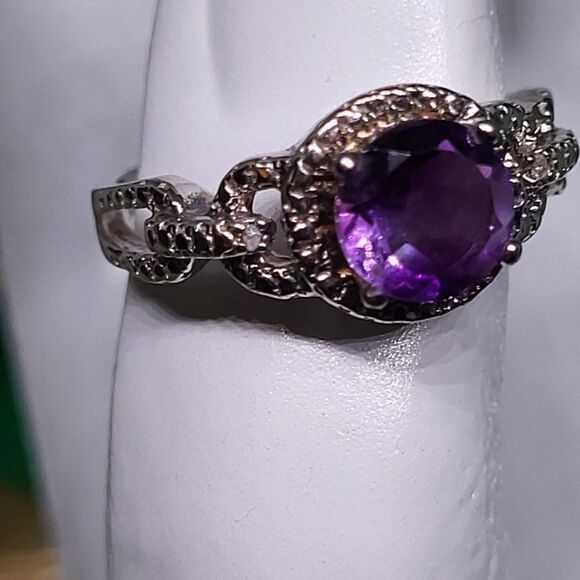 Elite New 1.09ctw Genuine Amethyst With Diamond .925 Sterling Silver Ring Size 6 - Picture 5 of 6